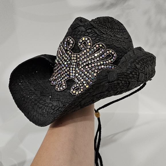 Black Rhinestone Embellished Women's Cowboy Hat - Picture 2 of 3